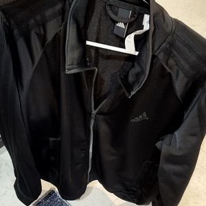 ADIDAS All Black Zip Up Track Suit Jacket Mens Large